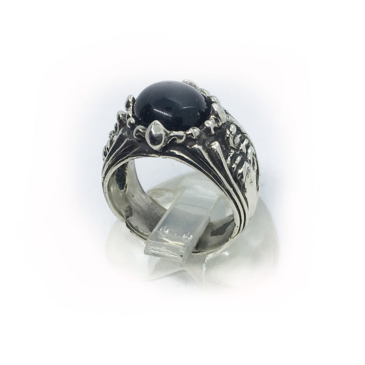 Onyx Stone Round Sterling Silver Ring
