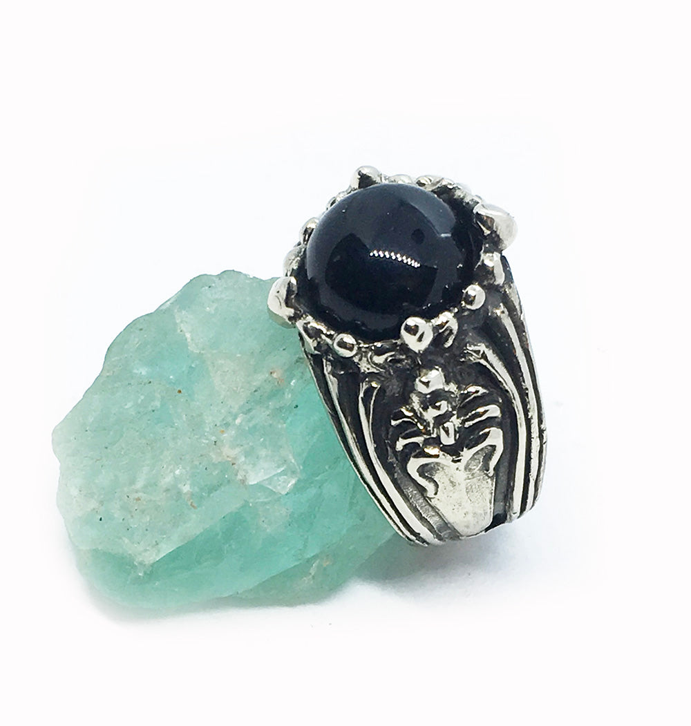 Onyx Stone Round Sterling Silver Ring
