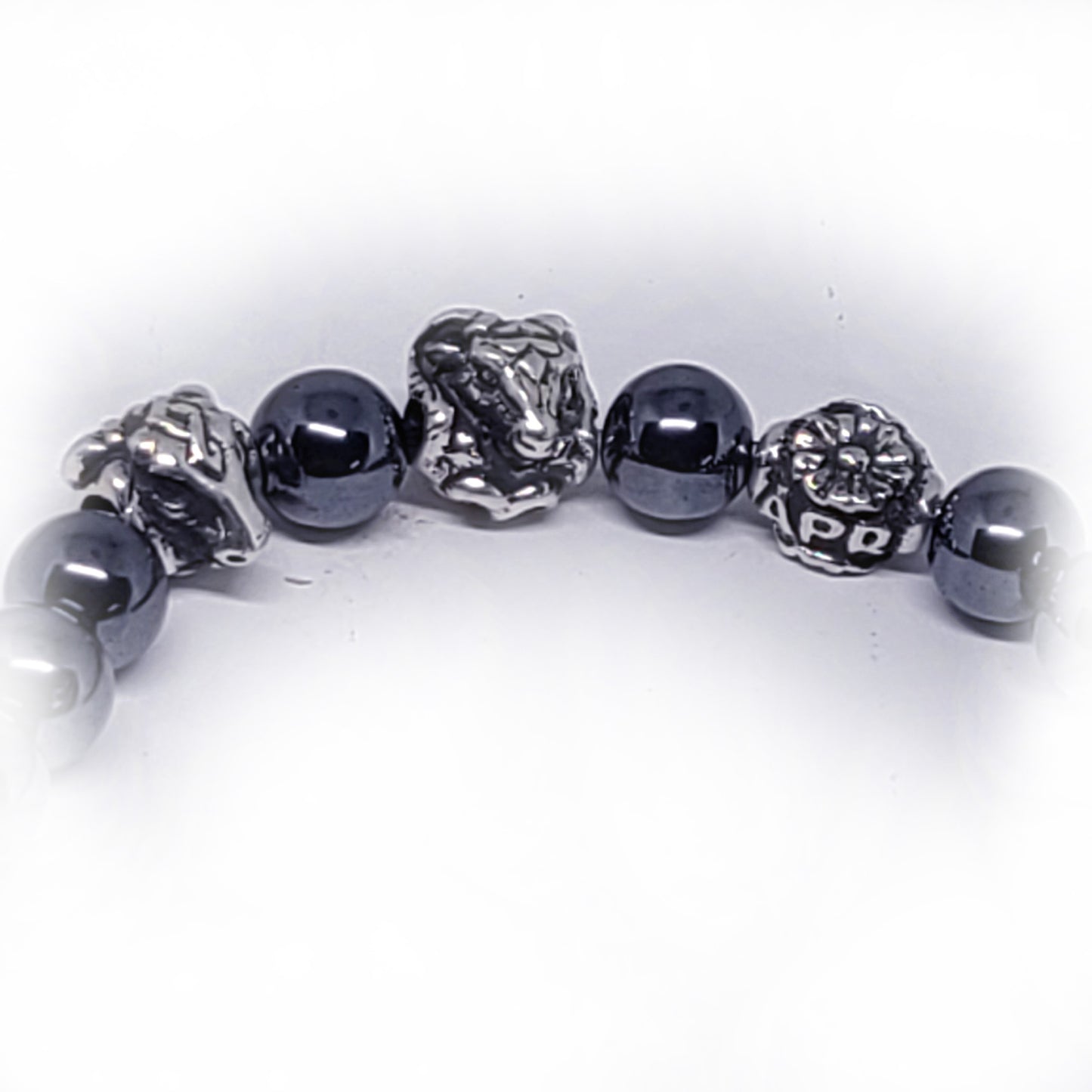 Ox Birth Year Zodiac, Birth Months, Birth Month Flower Silver Hematite and Black Onyx Beads Bracelet
