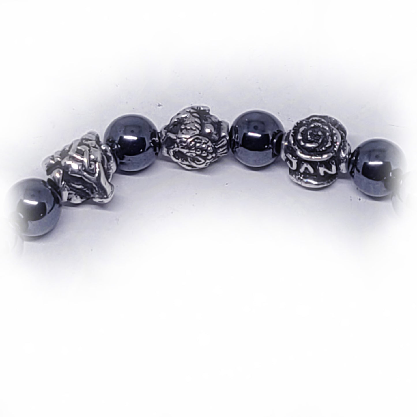 Ox Birth Year Zodiac, Birth Months, Birth Month Flower Silver Hematite and Black Onyx Beads Bracelet
