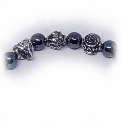 Ox Birth Year Zodiac, Birth Months, Birth Month Flower Silver Hematite and Black Onyx Beads Bracelet