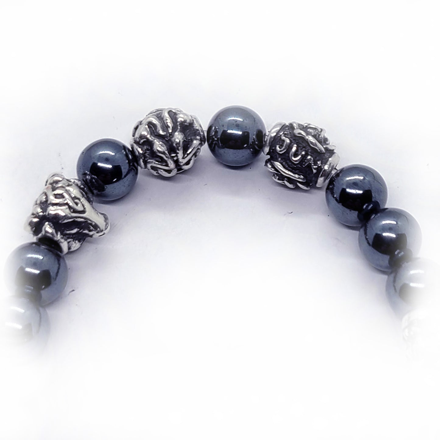 Ox Birth Year Zodiac, Birth Months, Birth Month Flower Silver Hematite and Black Onyx Beads Bracelet