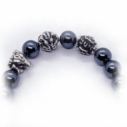 Ox Birth Year Zodiac, Birth Months, Birth Month Flower Silver Hematite and Black Onyx Beads Bracelet