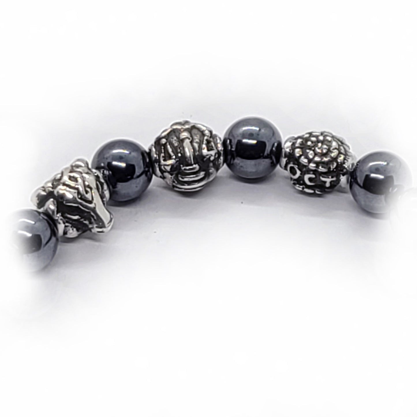 Ox Birth Year Zodiac, Birth Months, Birth Month Flower Silver Hematite and Black Onyx Beads Bracelet