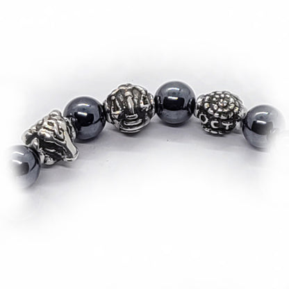 Ox Birth Year Zodiac, Birth Months, Birth Month Flower Silver Hematite and Black Onyx Beads Bracelet