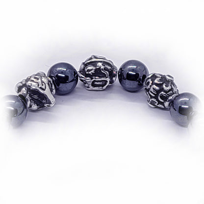 Ox Birth Year Zodiac, Birth Months, Birth Month Flower Silver Hematite and Black Onyx Beads Bracelet
