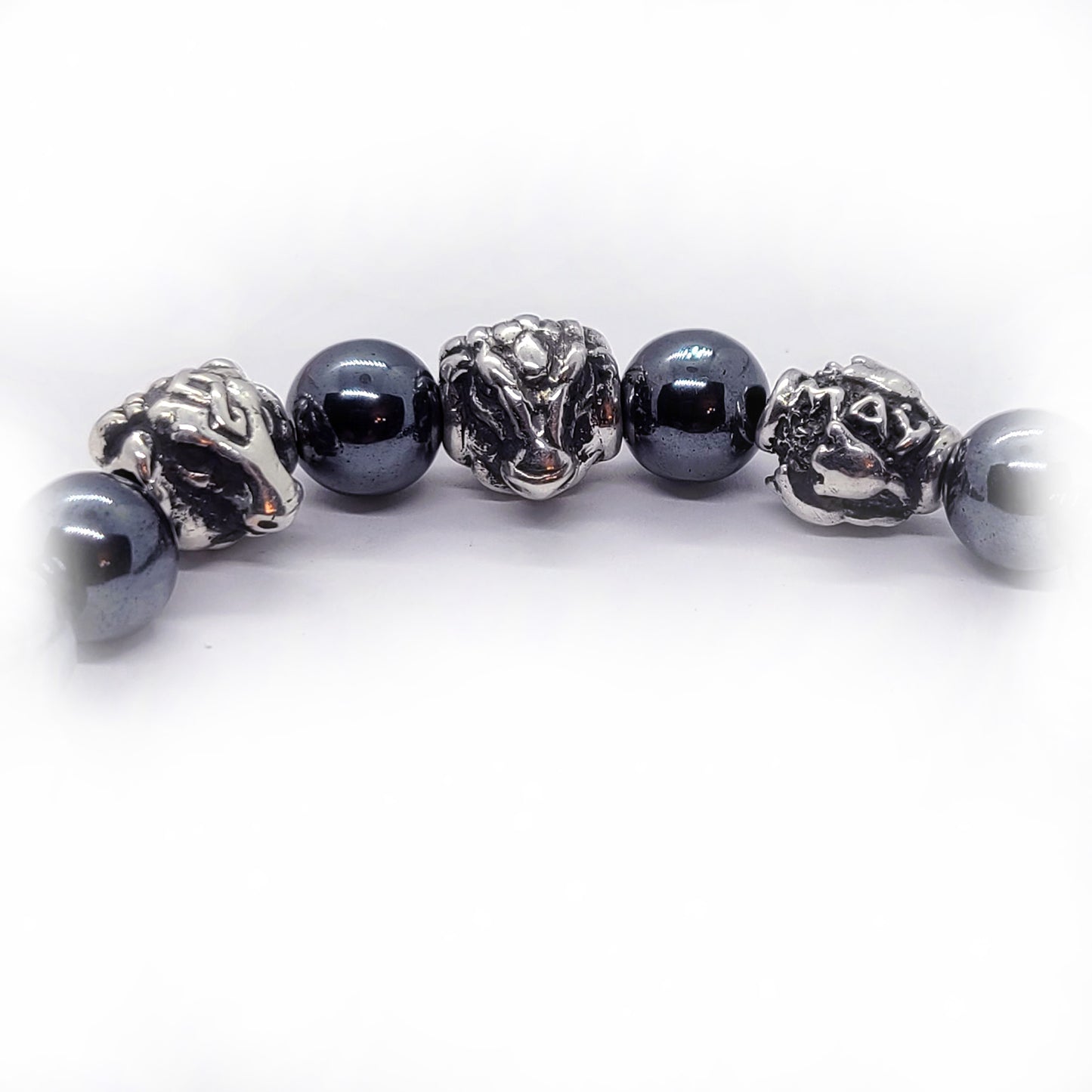 Ox Birth Year Zodiac, Birth Months, Birth Month Flower Silver Hematite and Black Onyx Beads Bracelet