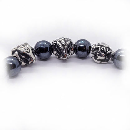 Ox Birth Year Zodiac, Birth Months, Birth Month Flower Silver Hematite and Black Onyx Beads Bracelet