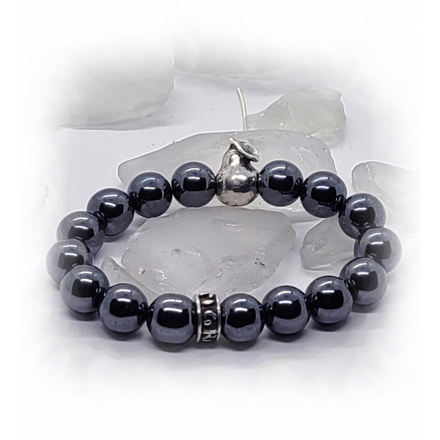 Pear Silver Bead with Hematite Beads Bracelet