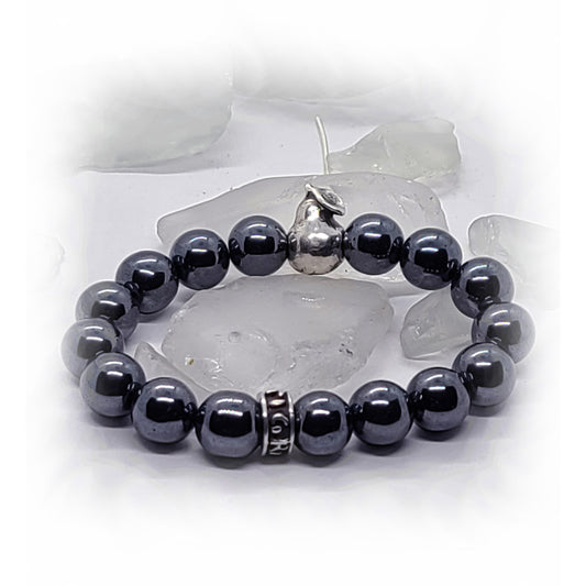 Pear Silver Bead with Hematite Beads Bracelet