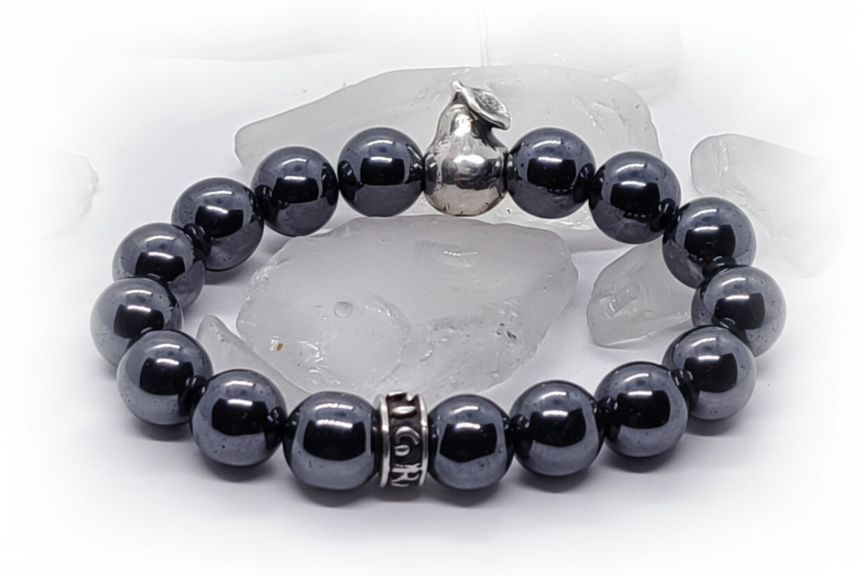 Pear Silver Bead with Hematite Beads Bracelet