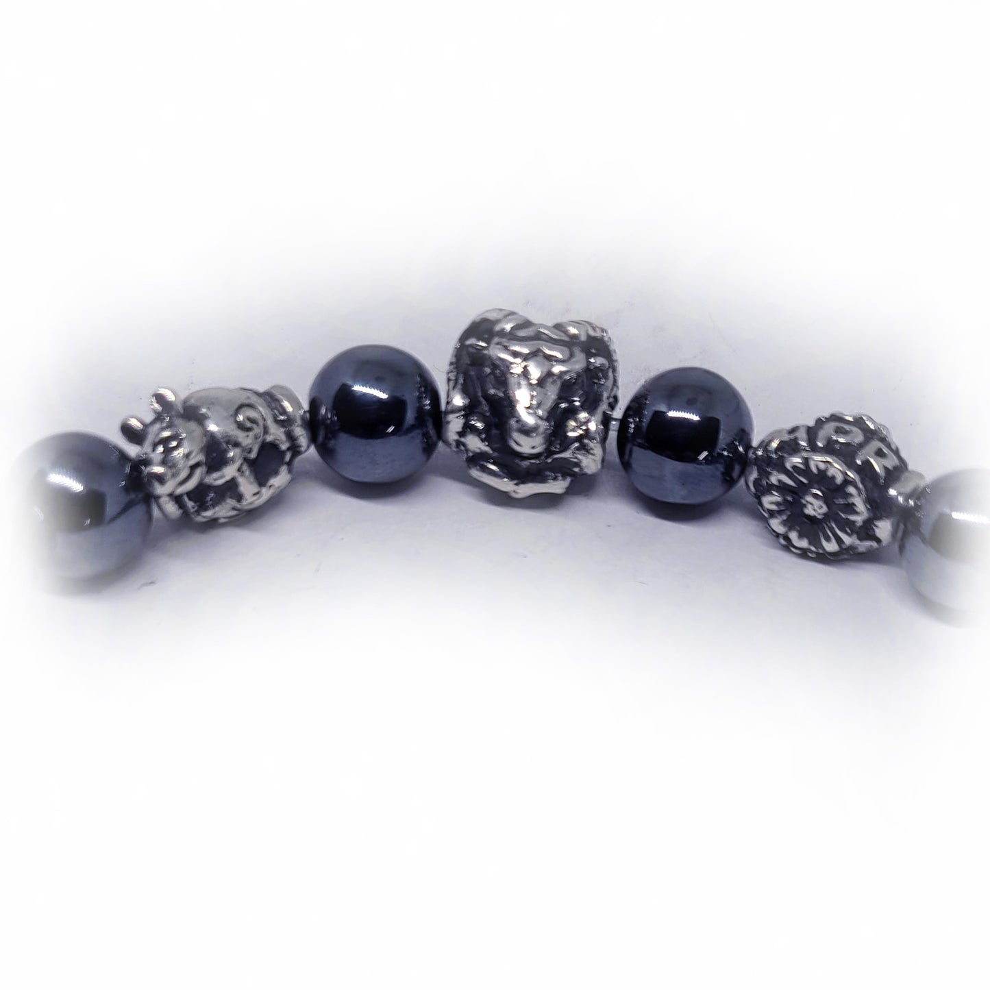 Pig Birth Year Zodiac, Birth Months, Birth Month Flower Silver Hematite and Black Onyx Beads Bracelet