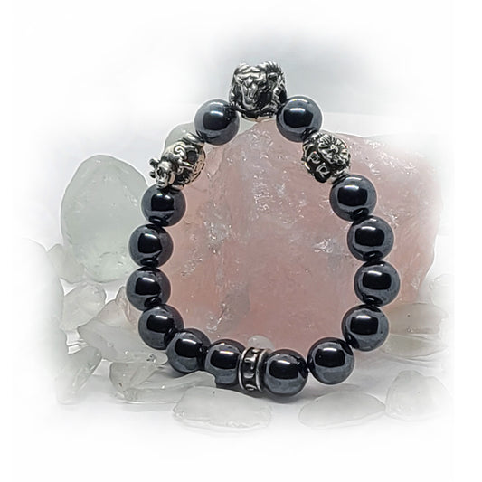 Goat Birth Year Zodiac, Birth Months, Birth Month Flower Silver Hematite and Black Onyx Beads Bracelet