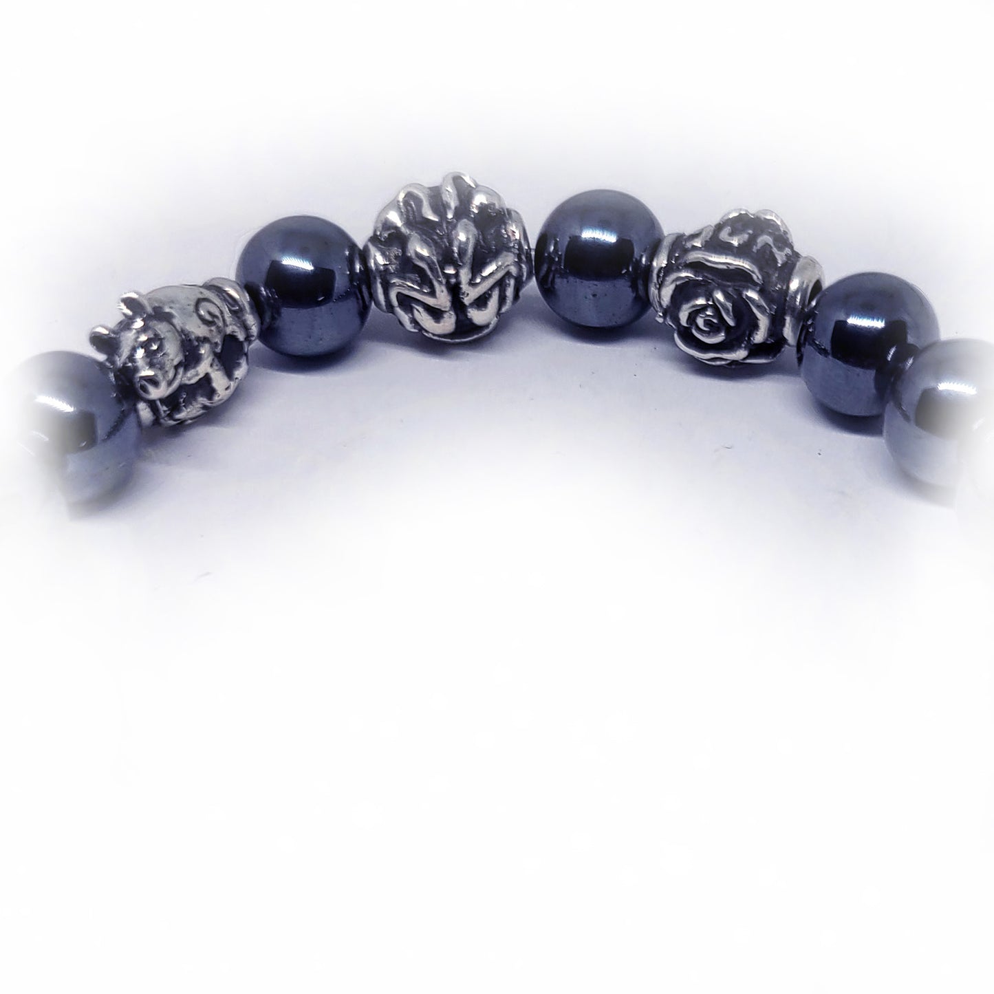 Pig Birth Year Zodiac, Birth Months, Birth Month Flower Silver Hematite and Black Onyx Beads Bracelet
