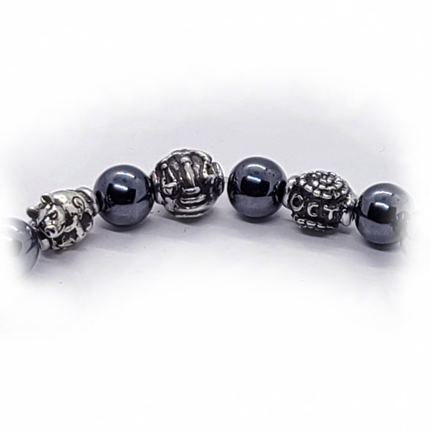 Pig Birth Year Zodiac, Birth Months, Birth Month Flower Silver Hematite and Black Onyx Beads Bracelet