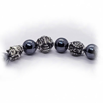 Pig Birth Year Zodiac, Birth Months, Birth Month Flower Silver Hematite and Black Onyx Beads Bracelet