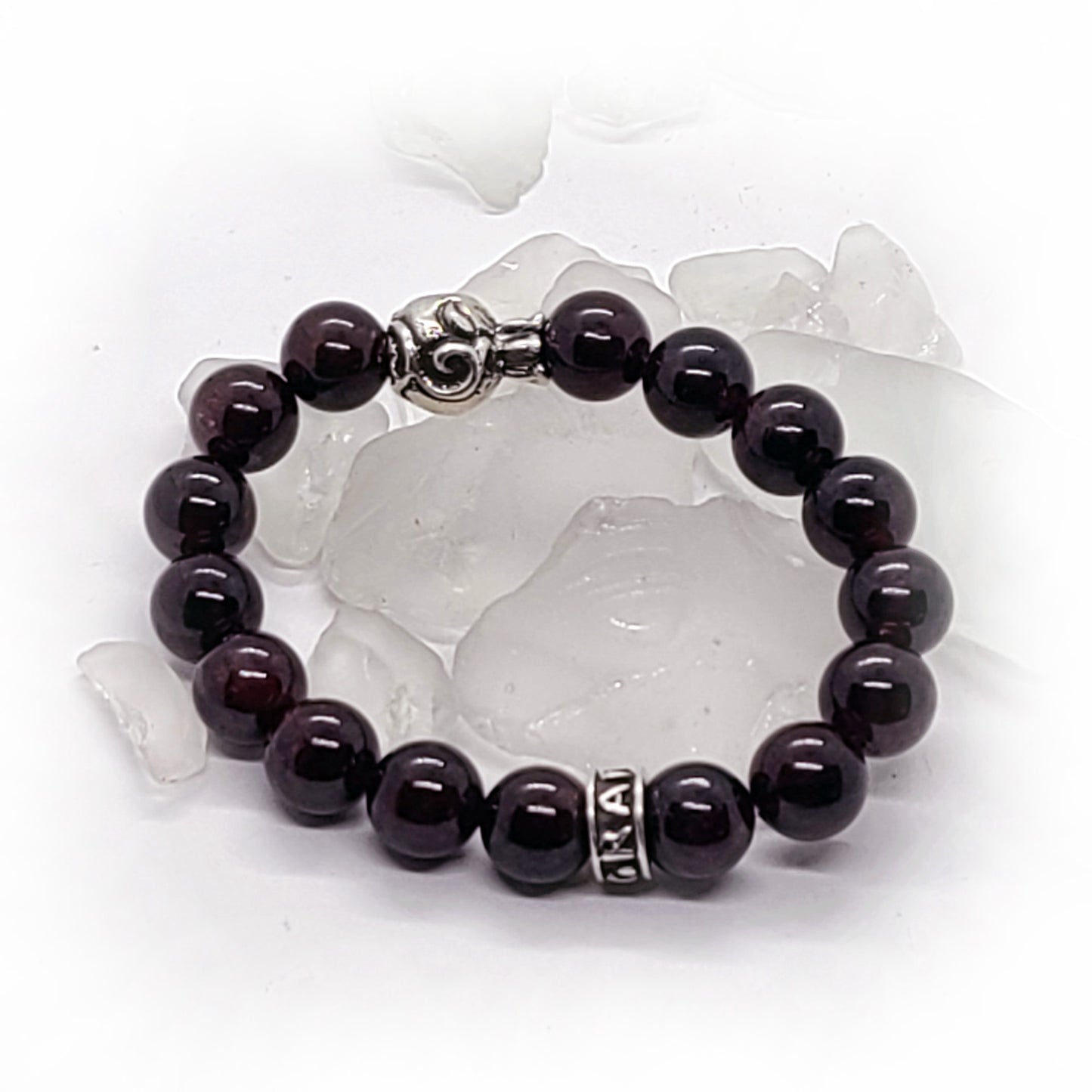 Pomegranate Silver Bead with Garnet Stone Beads Bracelet