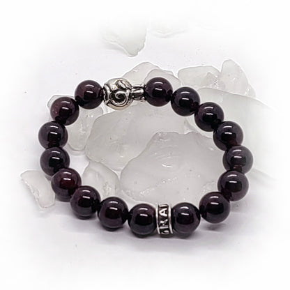 Pomegranate Silver Bead with Garnet Stone Beads Bracelet