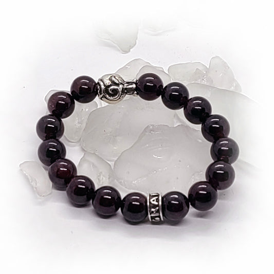 Pomegranate Silver Bead with Garnet Stone Beads Bracelet