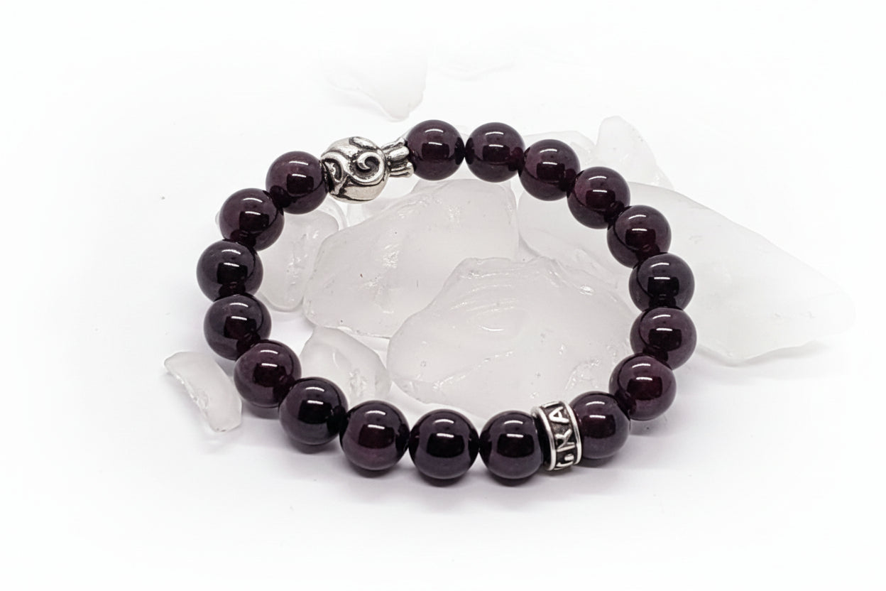 Pomegranate Silver Bead with Garnet Stone Beads Bracelet