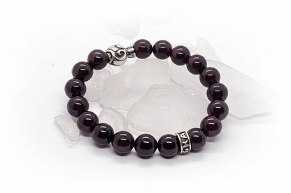 Pomegranate Silver Bead with Garnet Stone Beads Bracelet