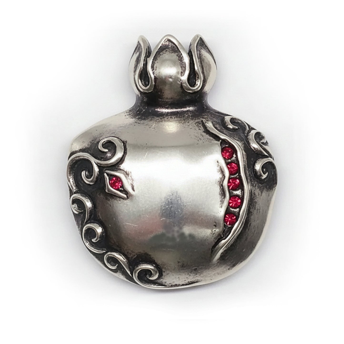 Pomegranate with Design and Red Stones Silver Belt Buckle