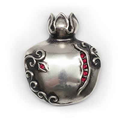 Pomegranate with Design and Red Stones Silver Belt Buckle