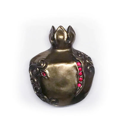 Pomegranate with Design and Red Stones Bronze Belt Buckle