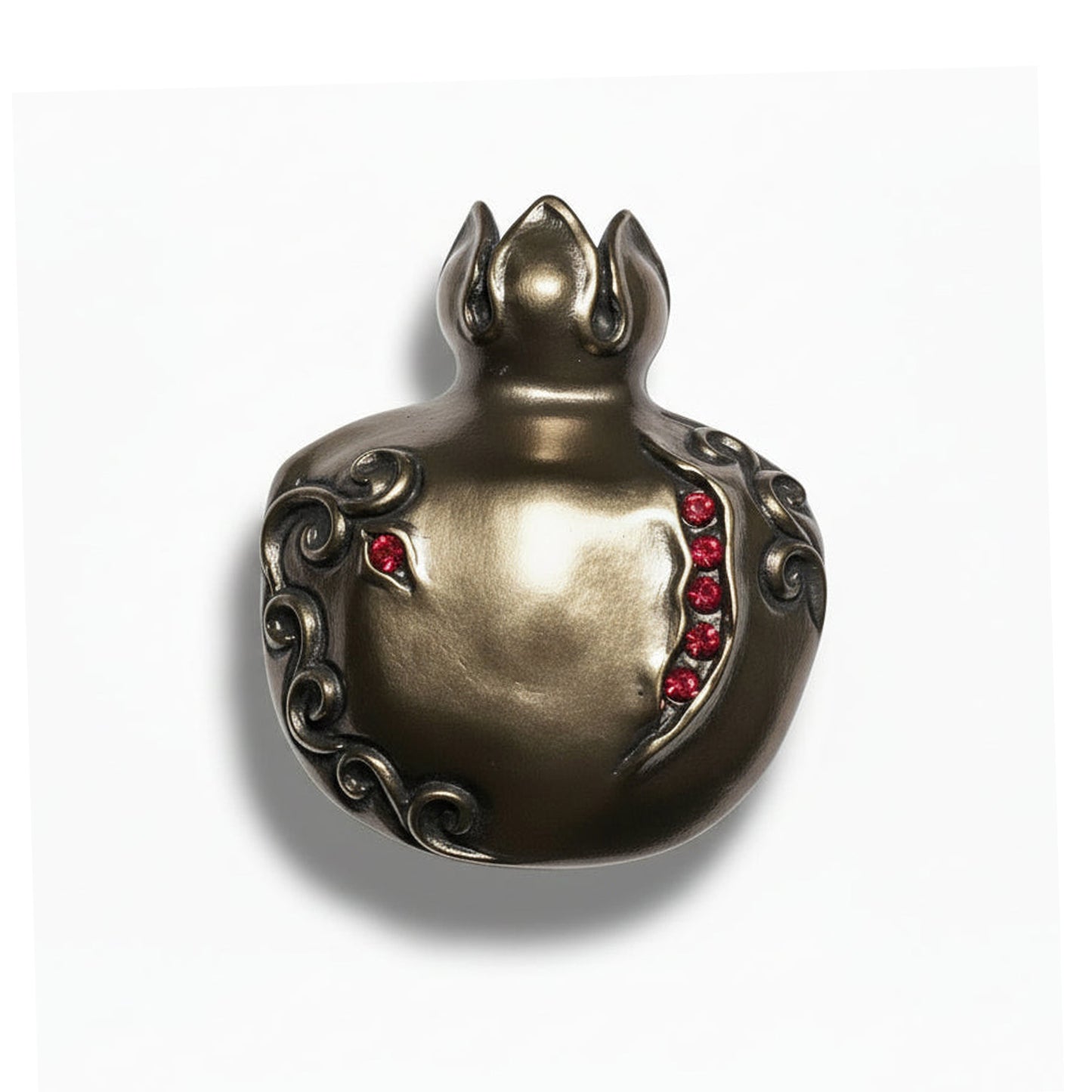 Pomegranate with Design and Red Stones Bronze Belt Buckle