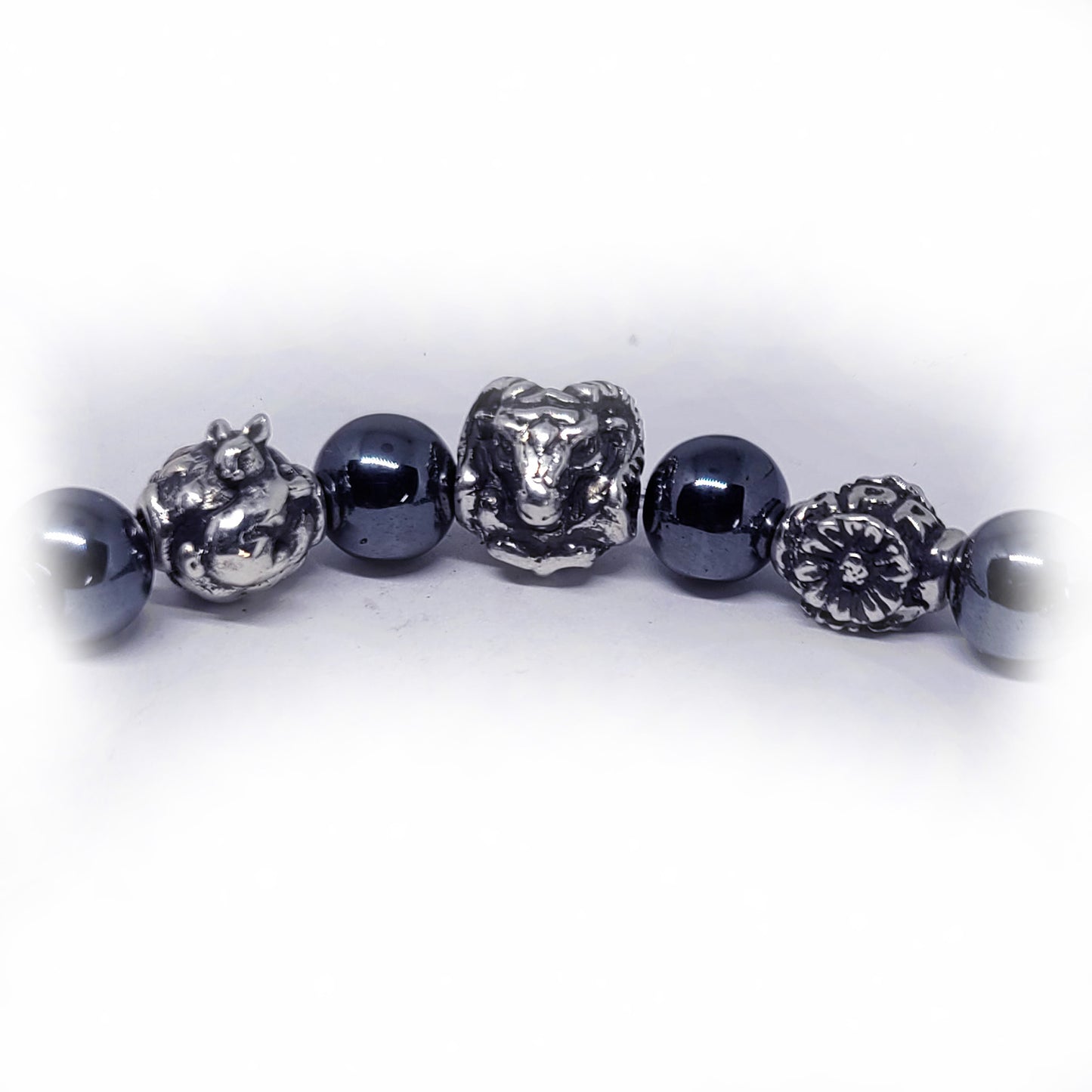 Rabbit Birth Year Zodiac, Birth Months, Birth Month Flower Silver Hematite and Black Onyx Beads Bracelet