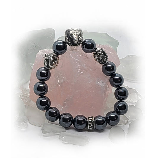 Rabbit Birth Year Zodiac, Birth Months, Birth Month Flower Silver Hematite and Black Onyx Beads Bracelet