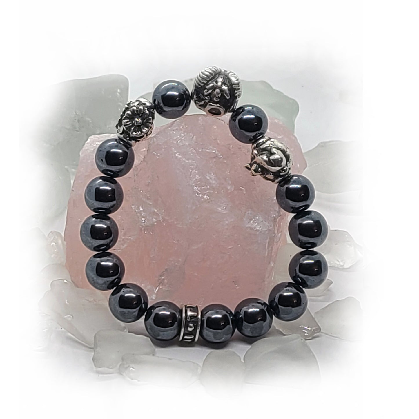 Rabbit Birth Year Zodiac, Birth Months, Birth Month Flower Silver Hematite and Black Onyx Beads Bracelet