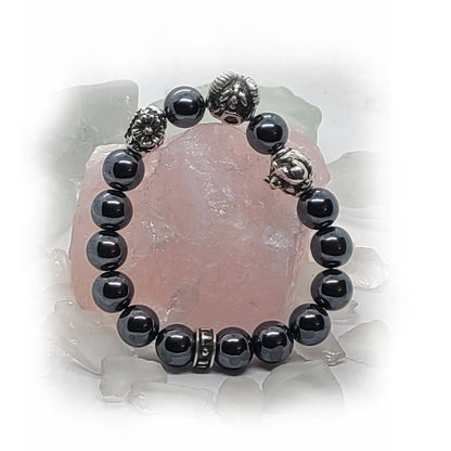 Rabbit Birth Year Zodiac, Birth Months, Birth Month Flower Silver Hematite and Black Onyx Beads Bracelet