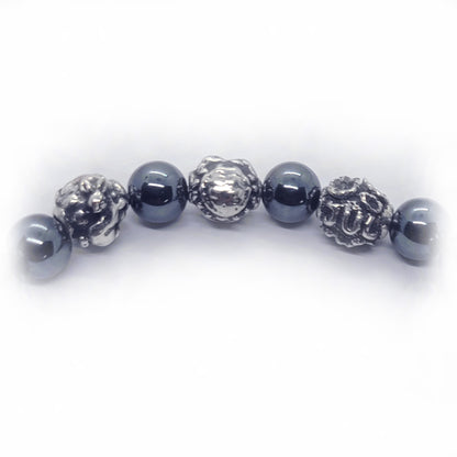 Rabbit Birth Year Zodiac, Birth Months, Birth Month Flower Silver Hematite and Black Onyx Beads Bracelet