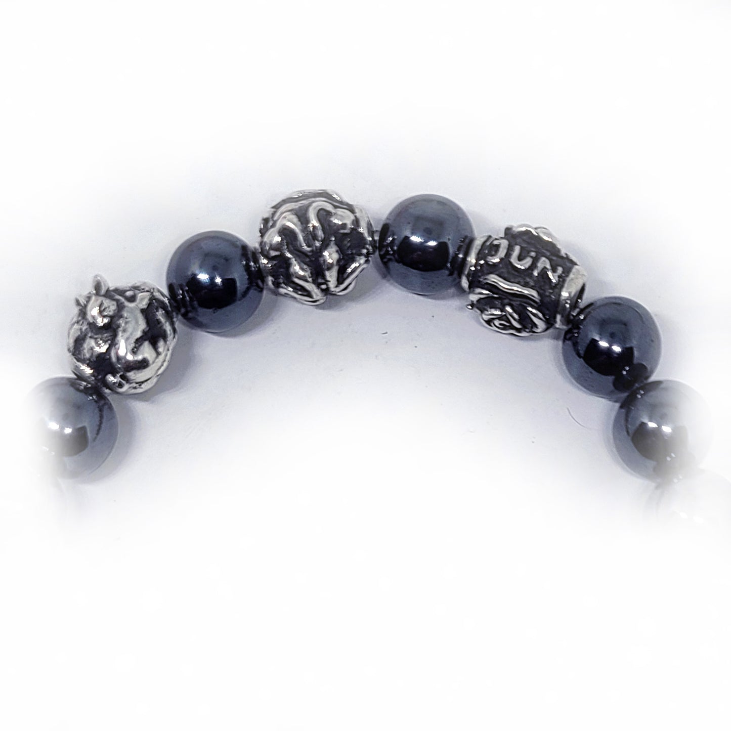 Rabbit Birth Year Zodiac, Birth Months, Birth Month Flower Silver Hematite and Black Onyx Beads Bracelet