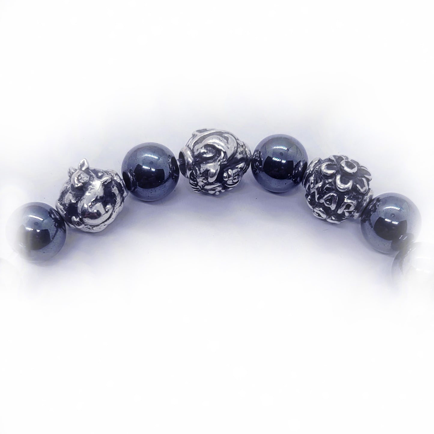 Rabbit Birth Year Zodiac, Birth Months, Birth Month Flower Silver Hematite and Black Onyx Beads Bracelet