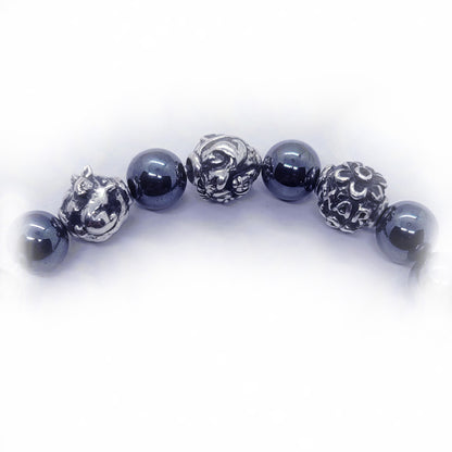 Rabbit Birth Year Zodiac, Birth Months, Birth Month Flower Silver Hematite and Black Onyx Beads Bracelet