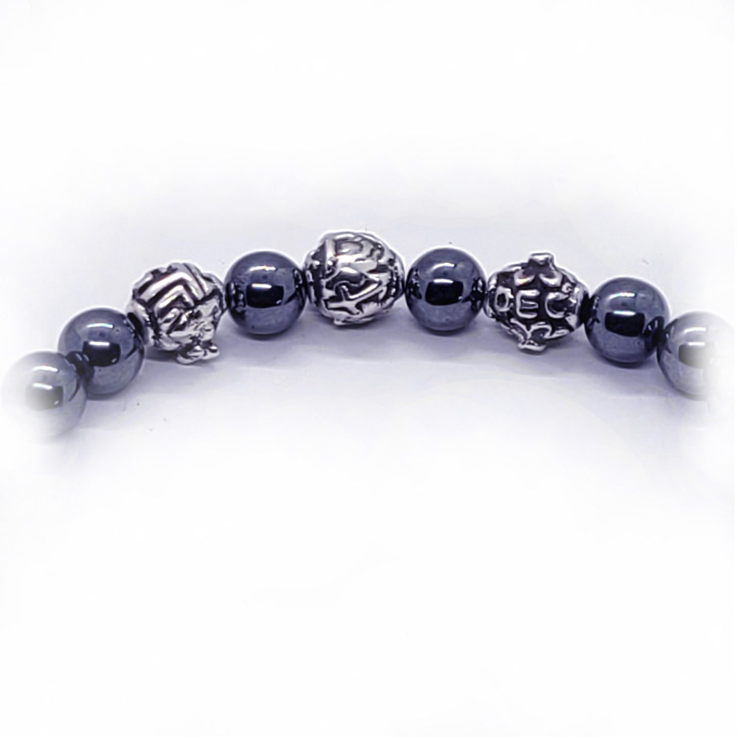 Rabbit Birth Year Zodiac, Birth Months, Birth Month Flower Silver Hematite and Black Onyx Beads Bracelet