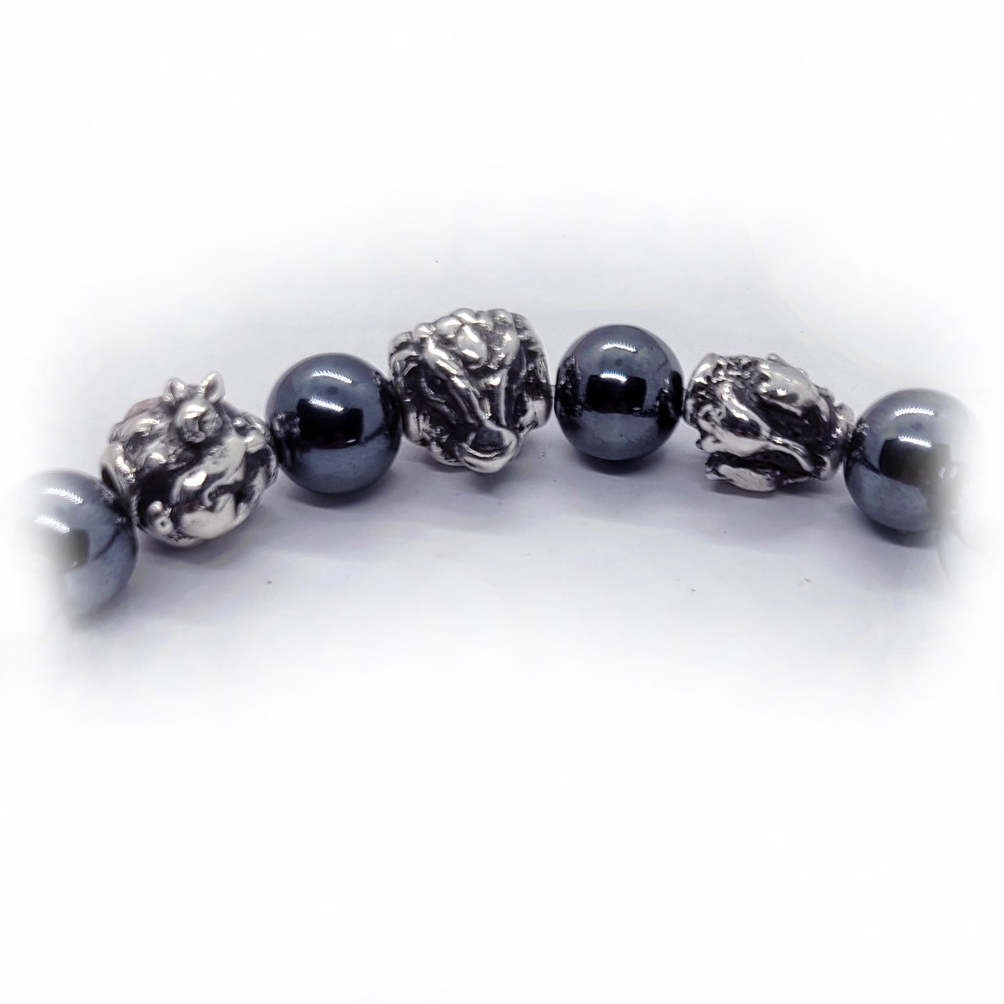 Rabbit Birth Year Zodiac, Birth Months, Birth Month Flower Silver Hematite and Black Onyx Beads Bracelet
