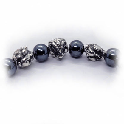 Rabbit Birth Year Zodiac, Birth Months, Birth Month Flower Silver Hematite and Black Onyx Beads Bracelet
