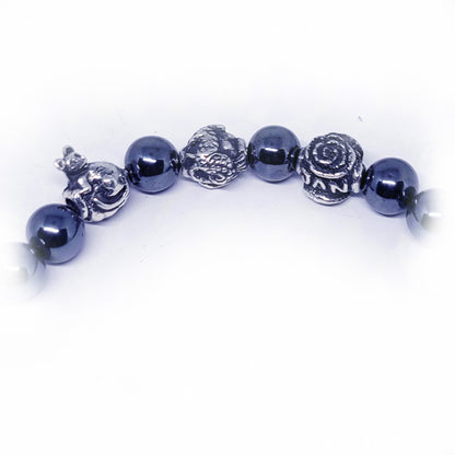 Rat Birth Year Zodiac, Birth Months, Birth Month Flower Silver Hematite and Black Onyx Beads Bracelet