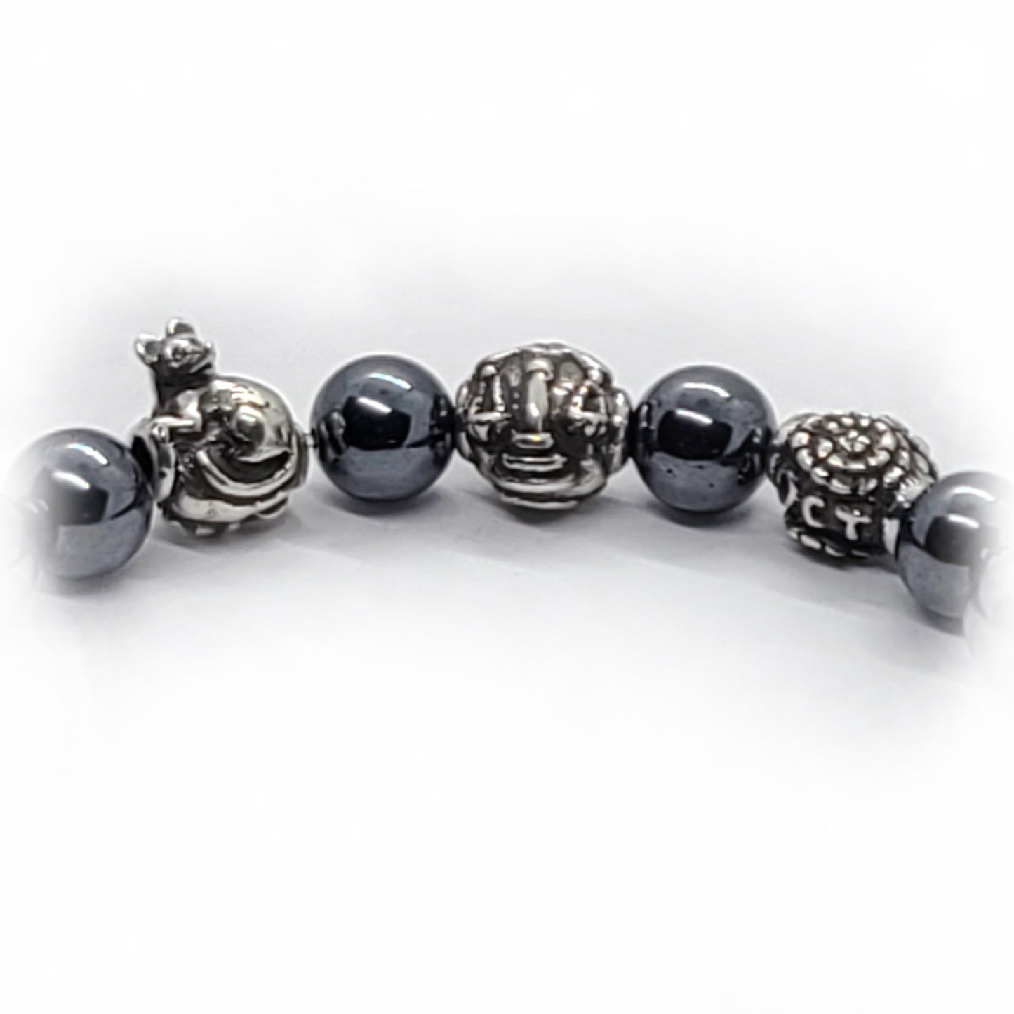 Rat Birth Year Zodiac, Birth Months, Birth Month Flower Silver Hematite and Black Onyx Beads Bracelet