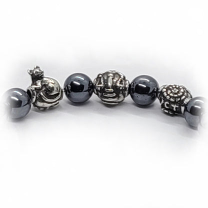 Rat Birth Year Zodiac, Birth Months, Birth Month Flower Silver Hematite and Black Onyx Beads Bracelet