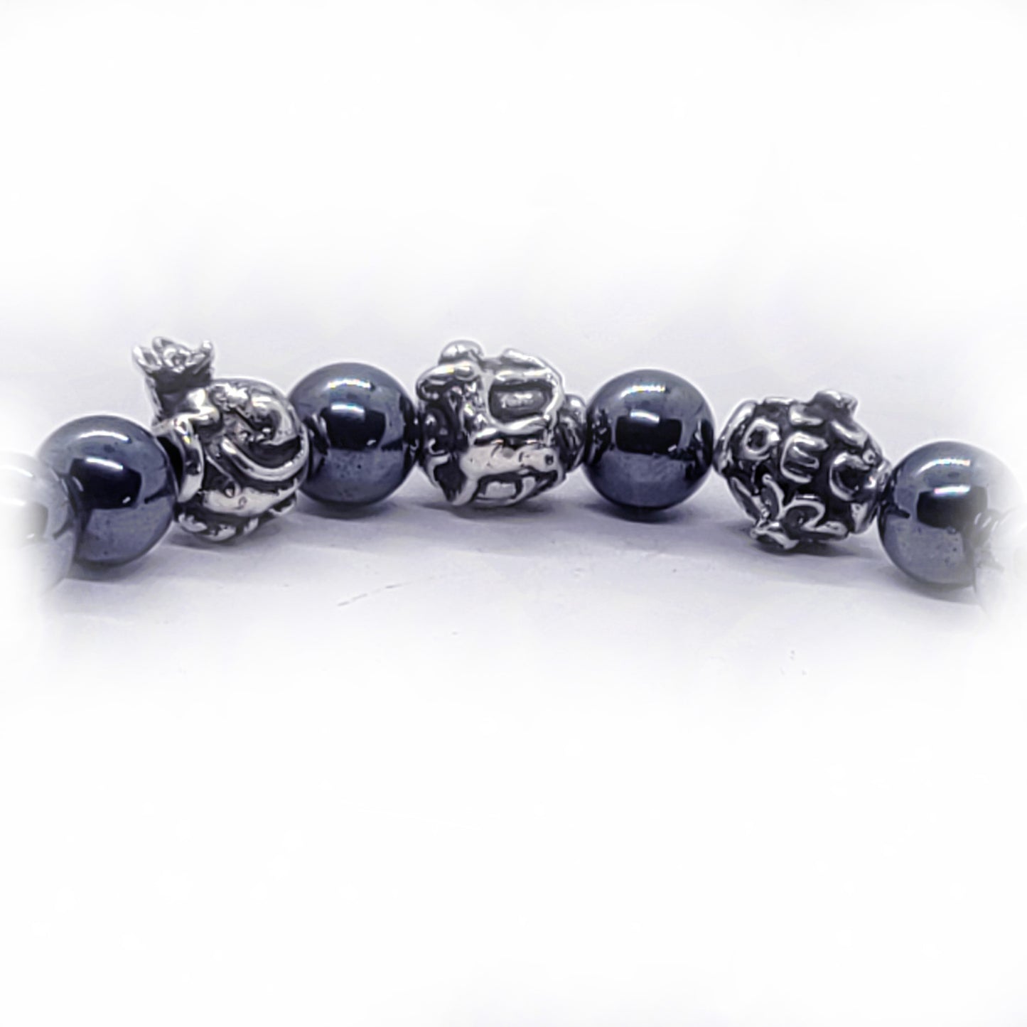 Rat Birth Year Zodiac, Birth Months, Birth Month Flower Silver Hematite and Black Onyx Beads Bracelet