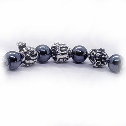 Rat Birth Year Zodiac, Birth Months, Birth Month Flower Silver Hematite and Black Onyx Beads Bracelet