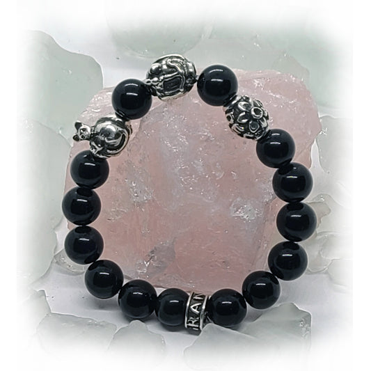Rat Birth Year Zodiac, Birth Months, Birth Month Flower Silver Hematite and Black Onyx Beads Bracelet
