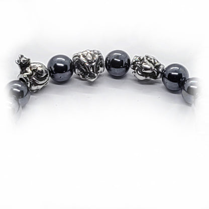 Rat Birth Year Zodiac, Birth Months, Birth Month Flower Silver Hematite and Black Onyx Beads Bracelet