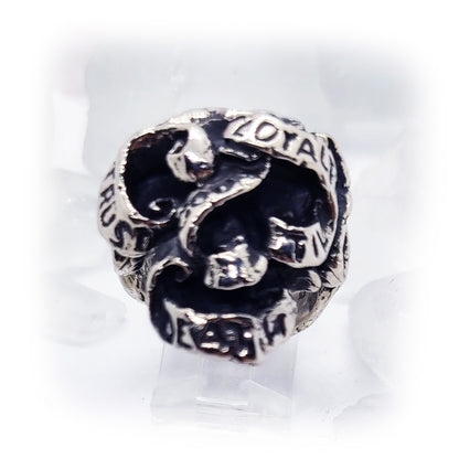 Ribbon Skull ''Trust God 'Loyalty Til Death" Silver Ring