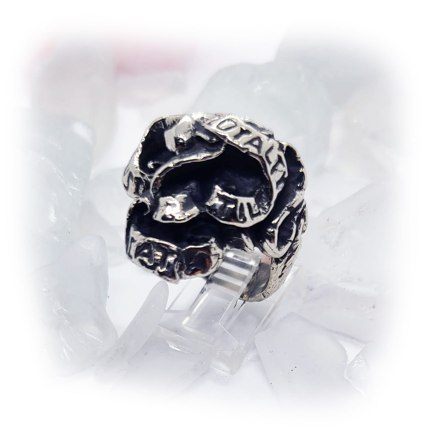 Ribbon Skull ''Trust God 'Loyalty Til Death" Silver Ring