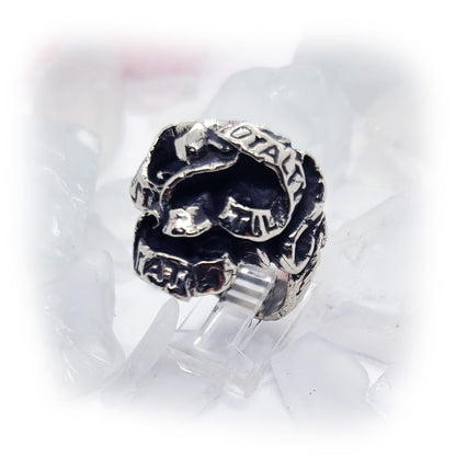 Ribbon Skull ''Trust God 'Loyalty Til Death" Silver Ring